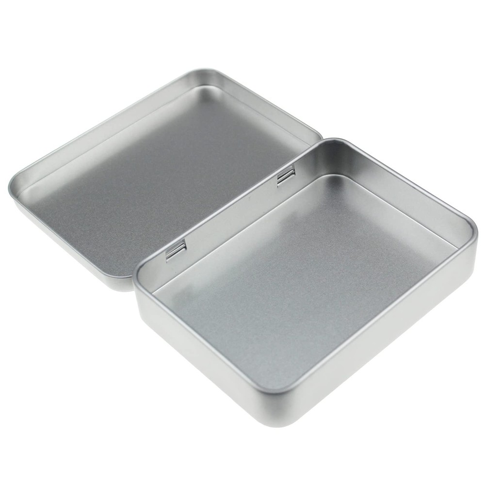 12 Pieces Rectangular Metal Empty Hinged Tins Containers Basic Necessities Ho...