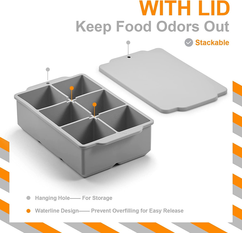 Large Ice Cube Tray with Lid Stackable Big Silicone Square Ice Cube Mold ✨1 Pack