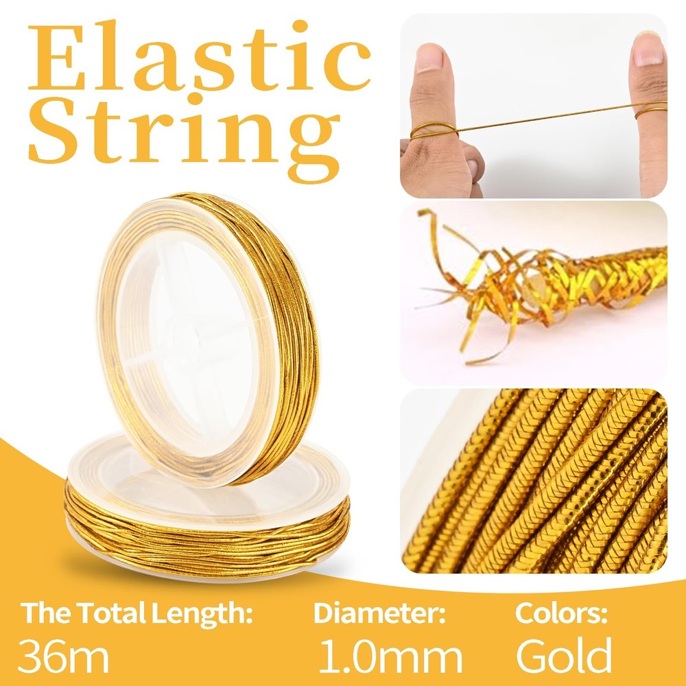 2 Rolls Metallic Elastic Cords String Gold Stretch Cord