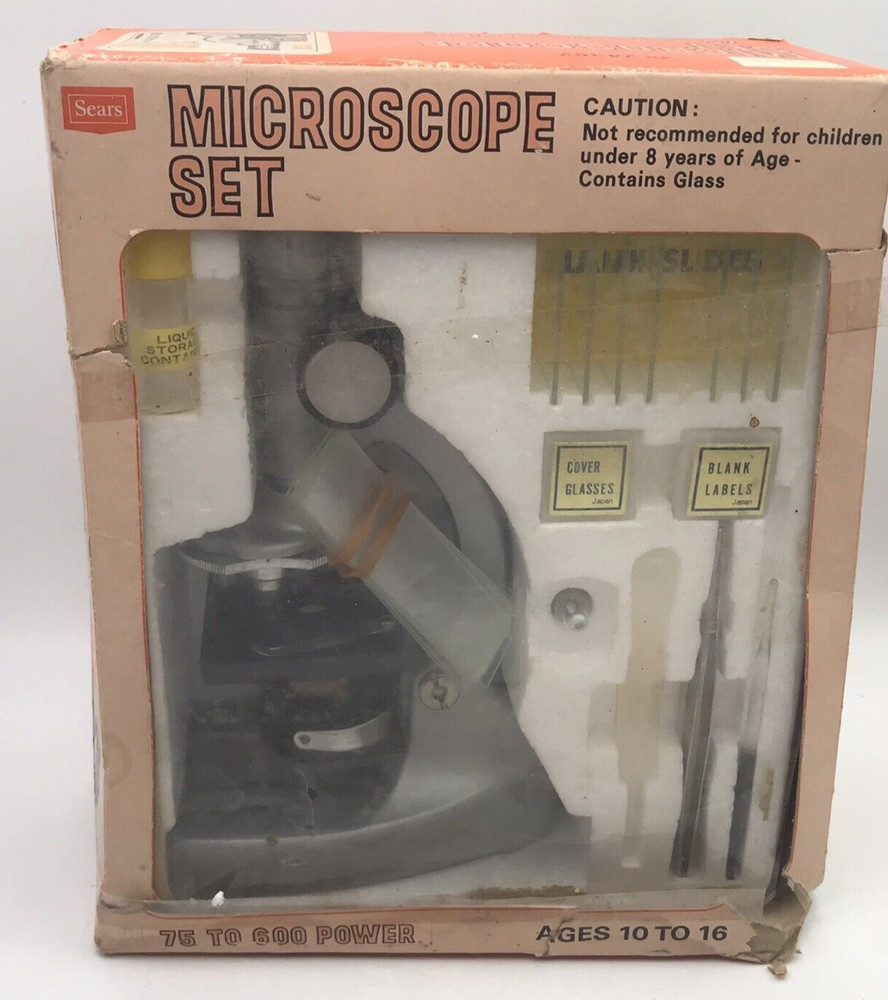 Vintage SEARS ROEBUCK Microscope Set 75 to 600 Power Microscope Set