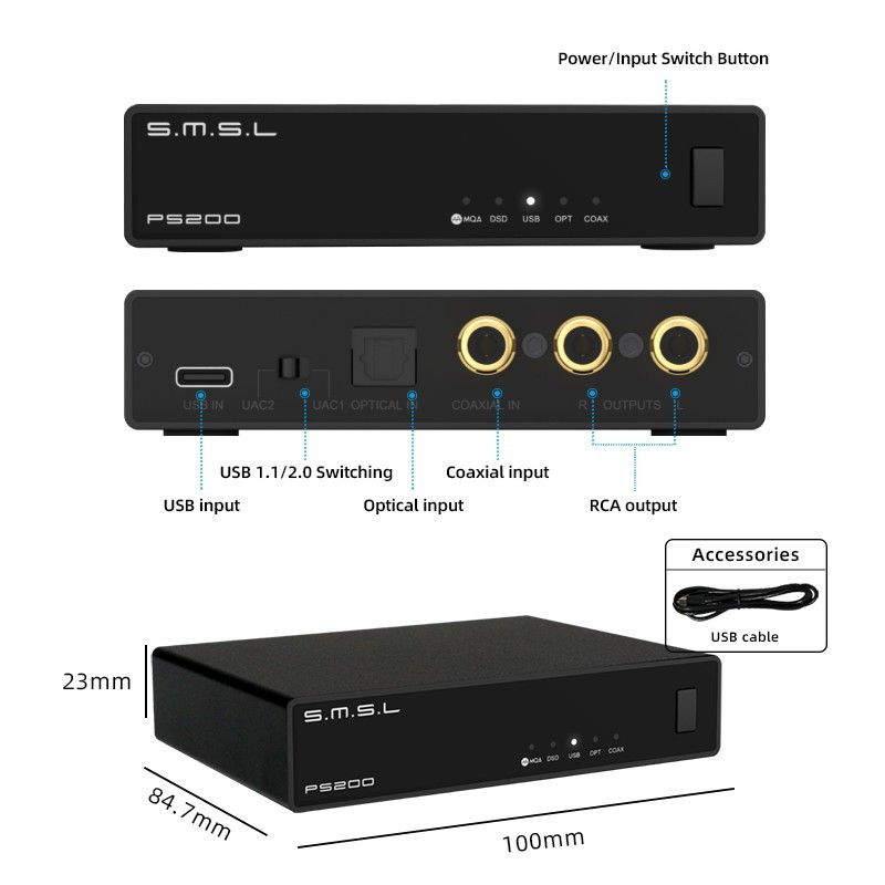 1PC SMSL PS200PRO Multifunctional Audio Decoder ES9039Q2M PCM768 DSD512 PS5