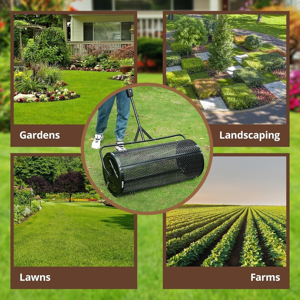 Compost Spreader 44 Inch Towable Peat Moss Spreader with Installation Accesso...