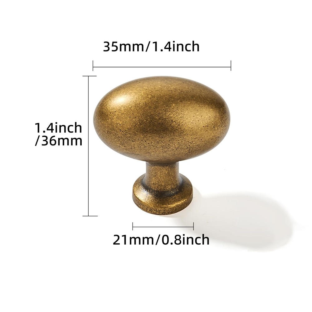 10 PCS Antique Brass Cabinet Knobs Solid Oval Egg Knob Bifold Closet Door