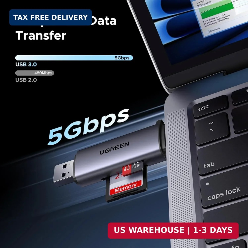UGREEN SD Card Reader USB C, USB 3.0 Micro SD Card Reader 2 in 1 Memory Card Rea