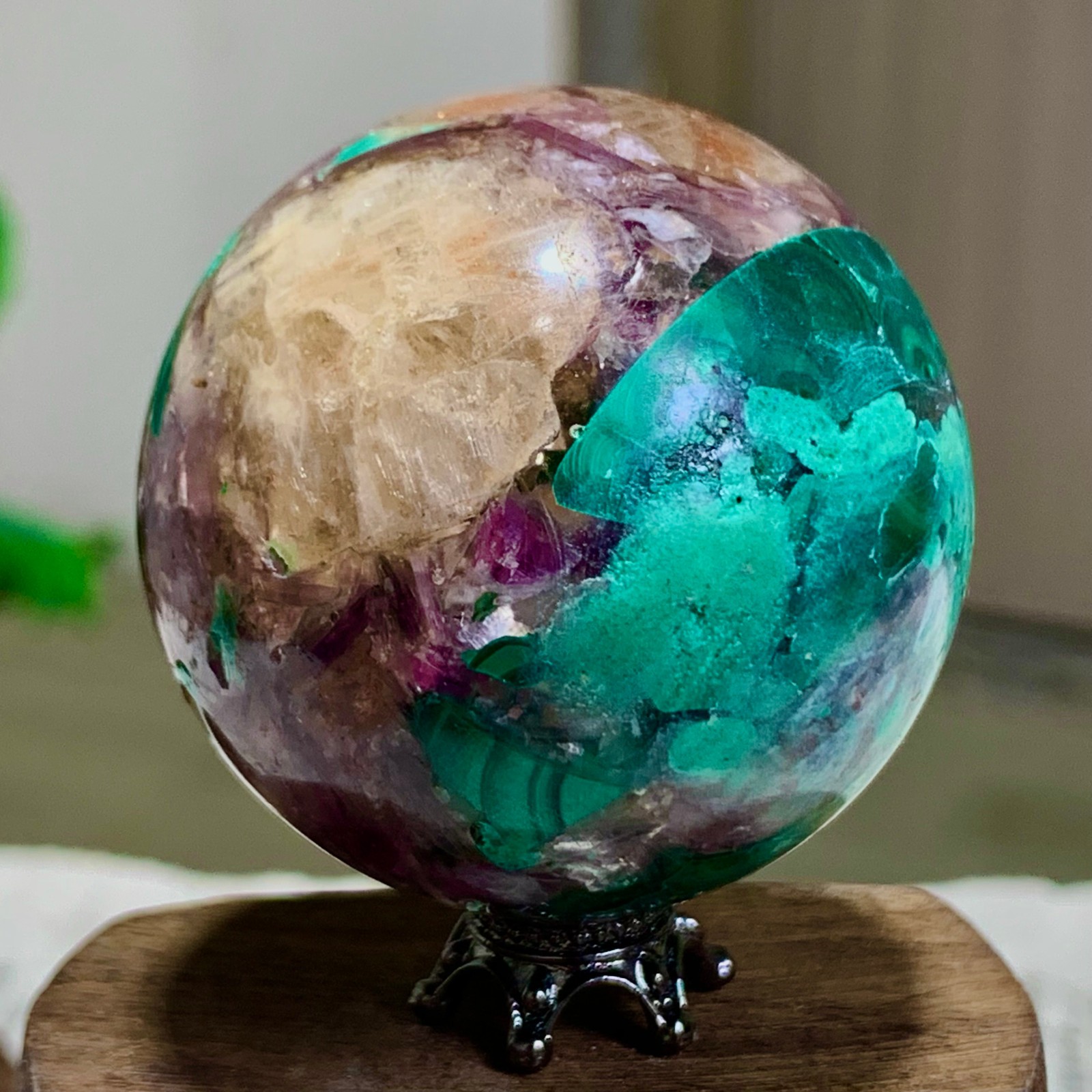 123G Newly discovered rare malachite purple mica symbiotic sphere restoration