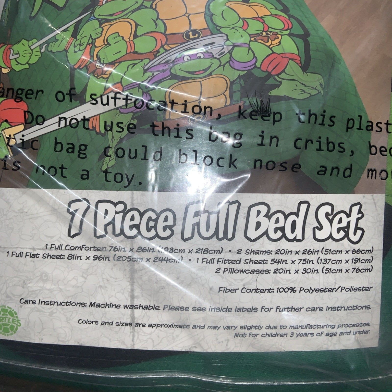 TMNT Teenage Mutant Ninja Turtles 7 Piece Bedding Set FULL SIZE Green New Soft