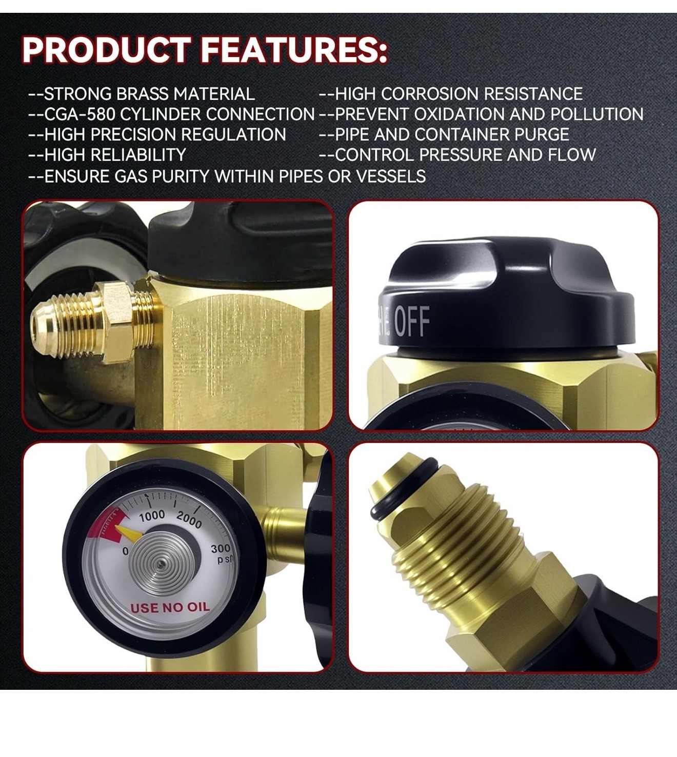 Nitrogen Purging Regulator 500PSI HVAC Gas Leak Testing Braze Welding