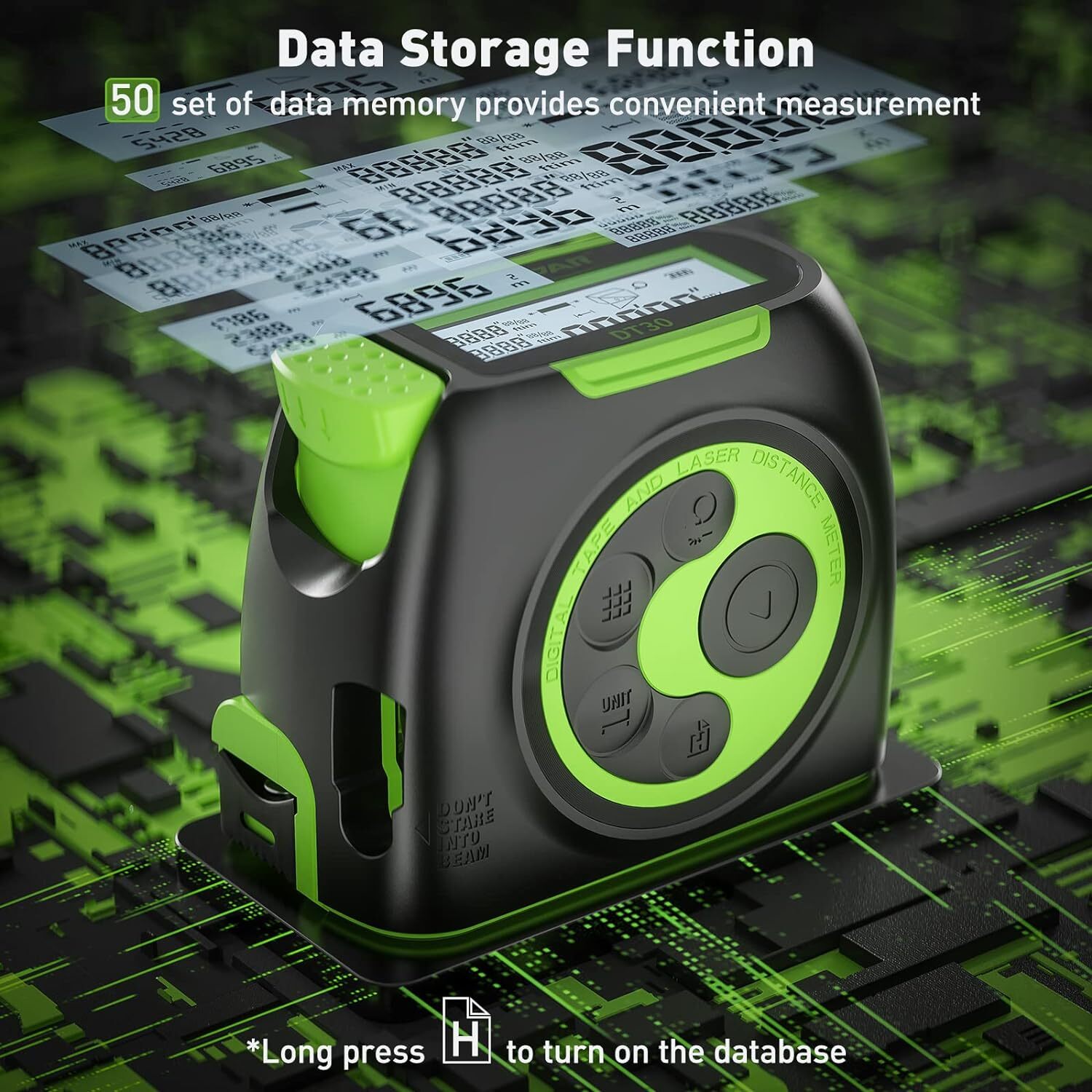 Huepar 2-in-1 Laser Tape Measure,197Ft Rechargeable Laser Measurement Tool & LCD