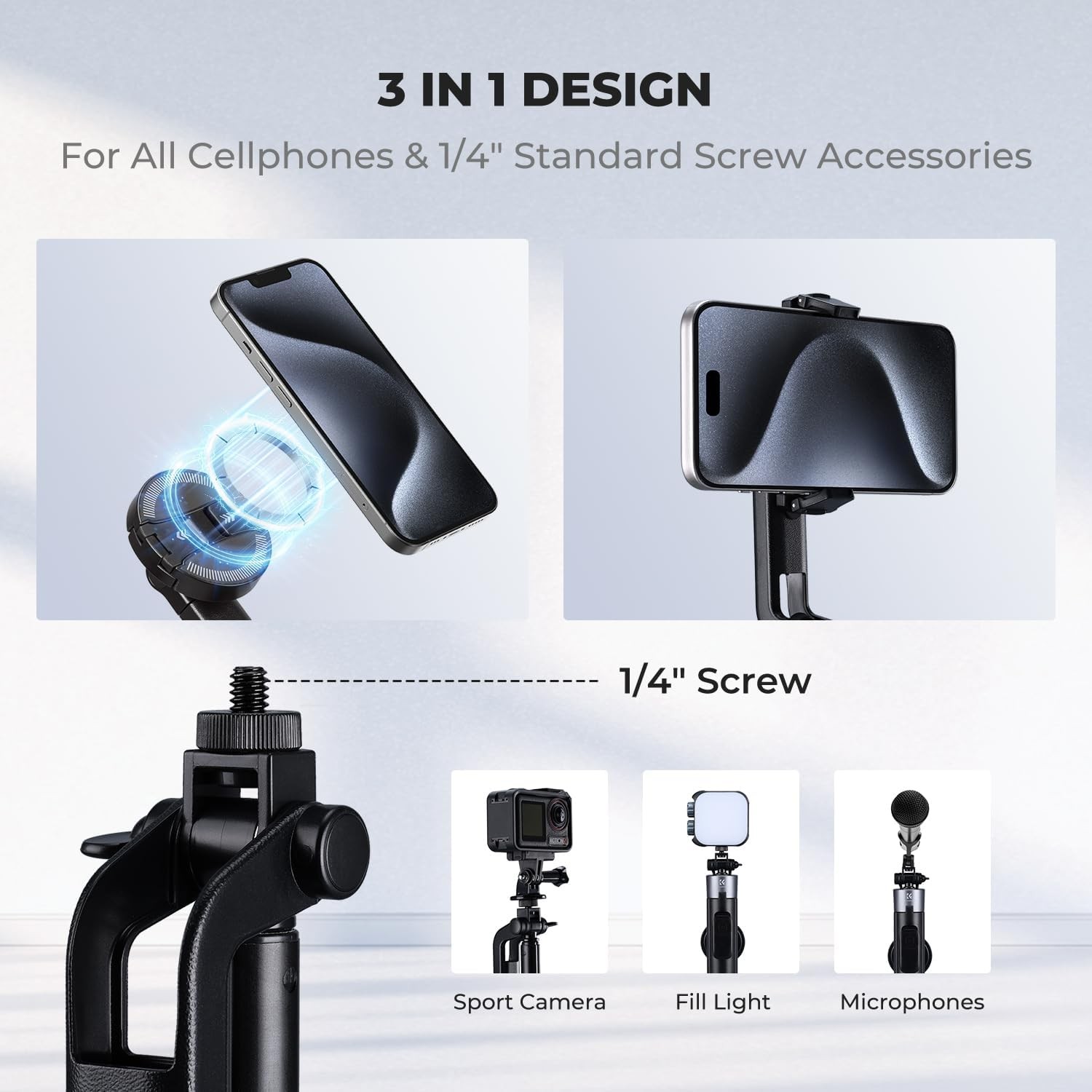 K&F CONCEPT Universal Phone Tripod Selfie Stick Tripod Stand for Phone, GoPro