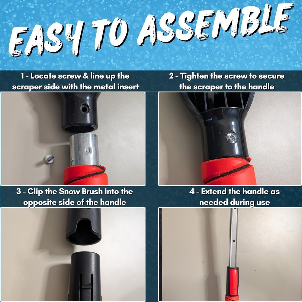 Versatile Ice Scraper with 28" Telescopic Handle - Brush, Chisel & Claw Features
