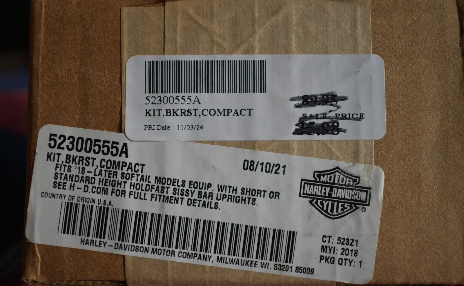 Harley Davidson Compact Passenger Backrest Pad P/N 52300555A