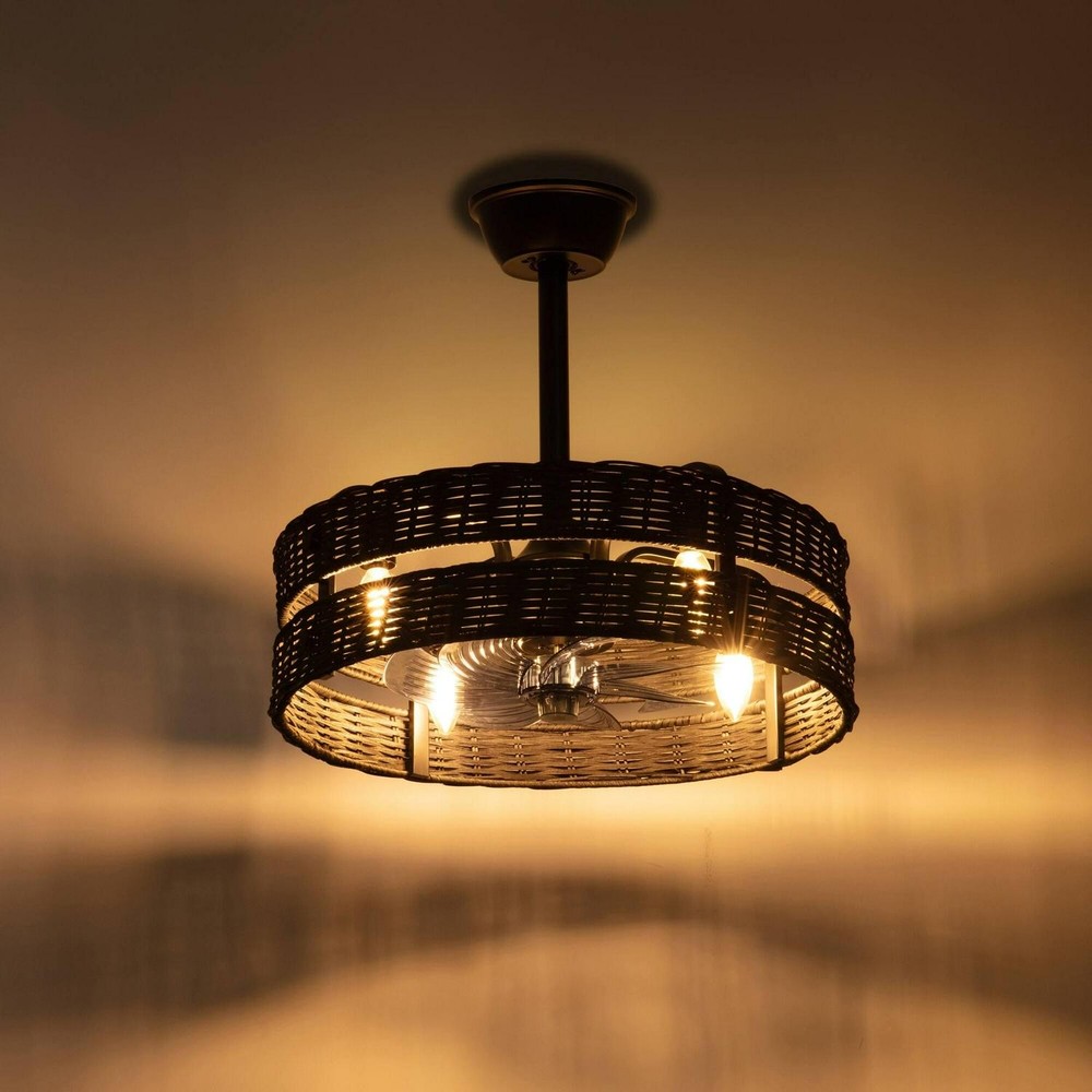 18.5 Rattan Caged Ceiling Fan With Light Kit And Remote Control