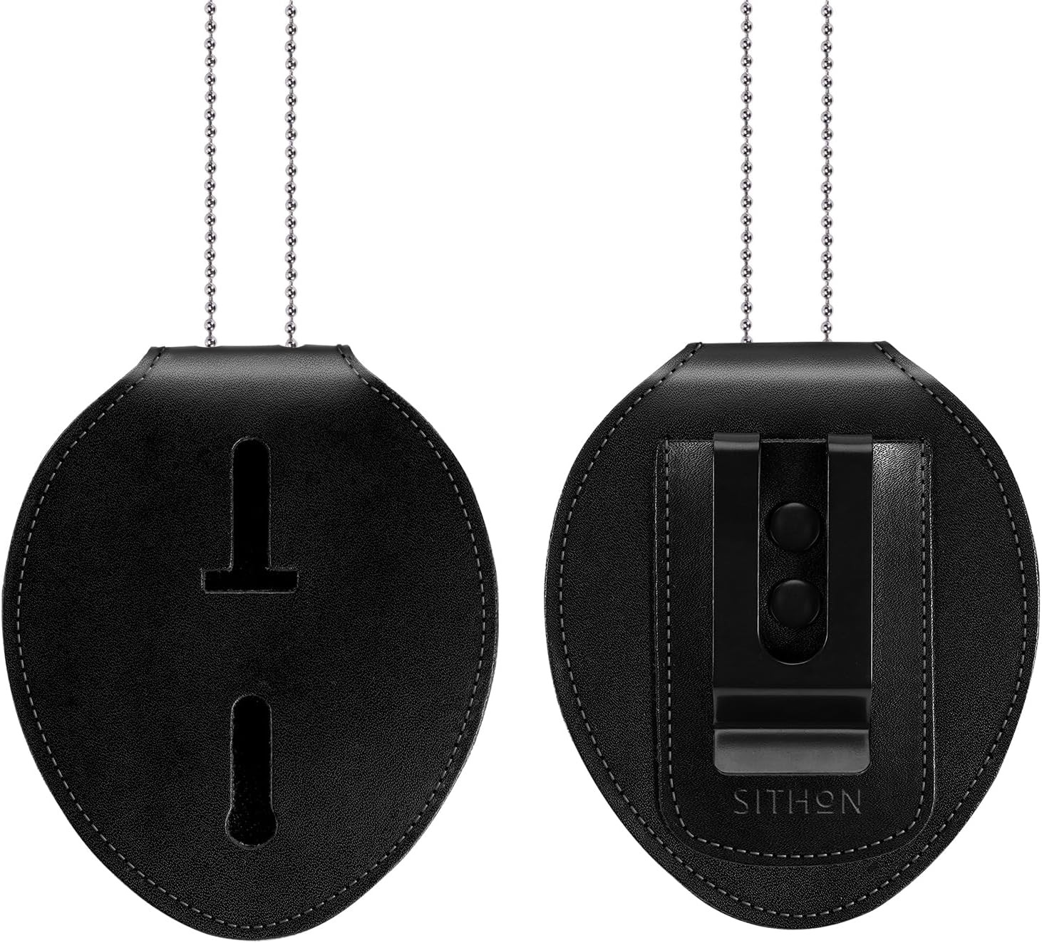 Police Badge Holder, Cowhide Law Enforcement Badge Holder with Metal Belt Clip