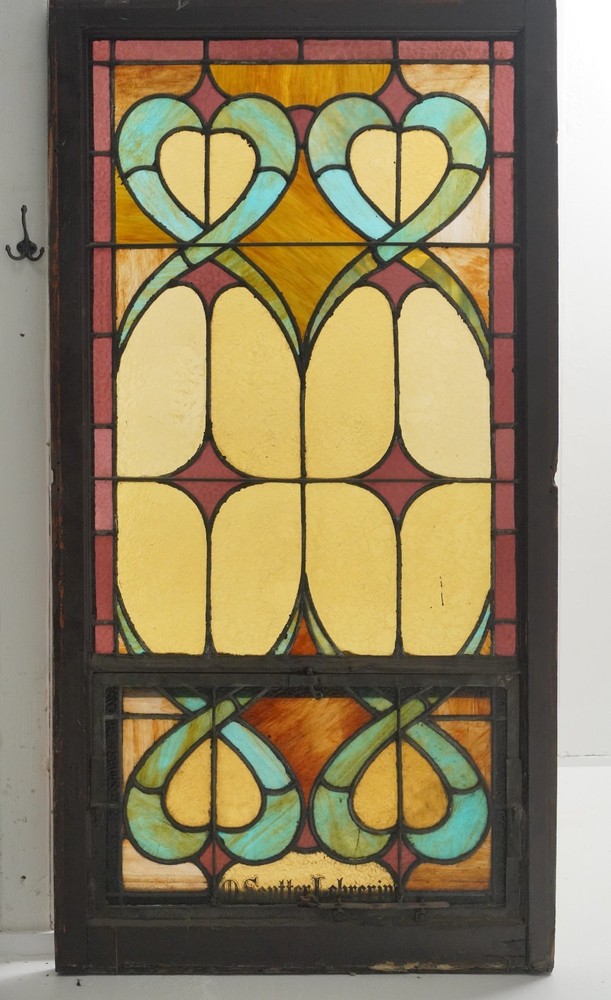 1900s Rectangular Leaded Stained Glass Church Window - R290695