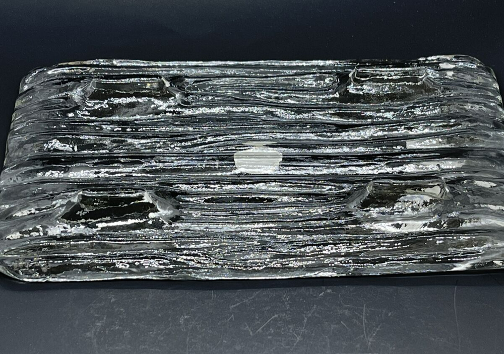 Italglass Corp Footed Glass Tray Bark-like Texture Rectangle Solid Thick Glass