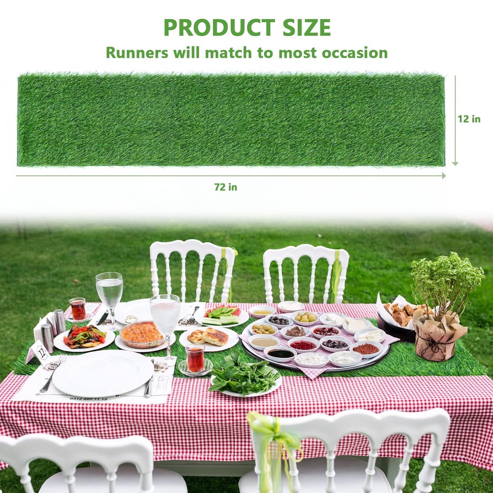 12 x 72 Inch Artificial Grass Dining Table Runner Green Table Decor for Holid...