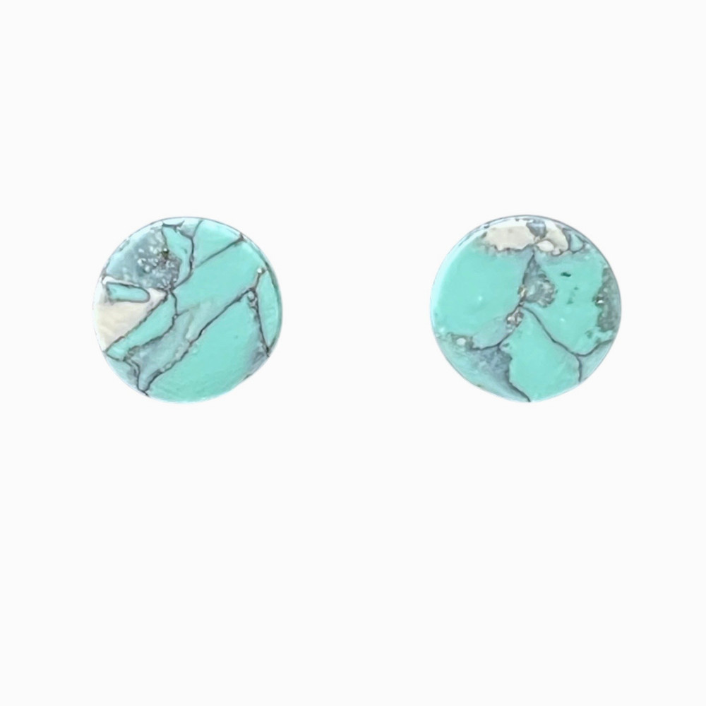 Marbled Turquoise Circular Polymer Clay Stud Earring