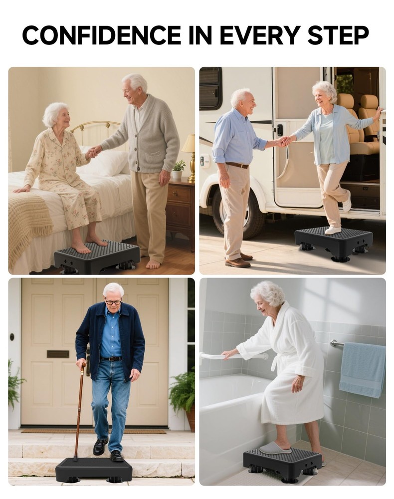 Adjustable Step Stool for Adults, Bed Step Stools, 600 LBS Capacity Safety Wi...