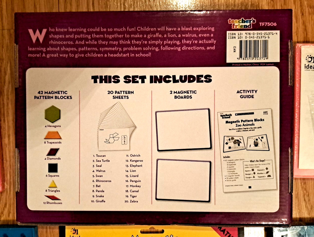 Scholastic Magnetic Pattern Blocks, Geoboards, Shapes Math Manipulative Geometry