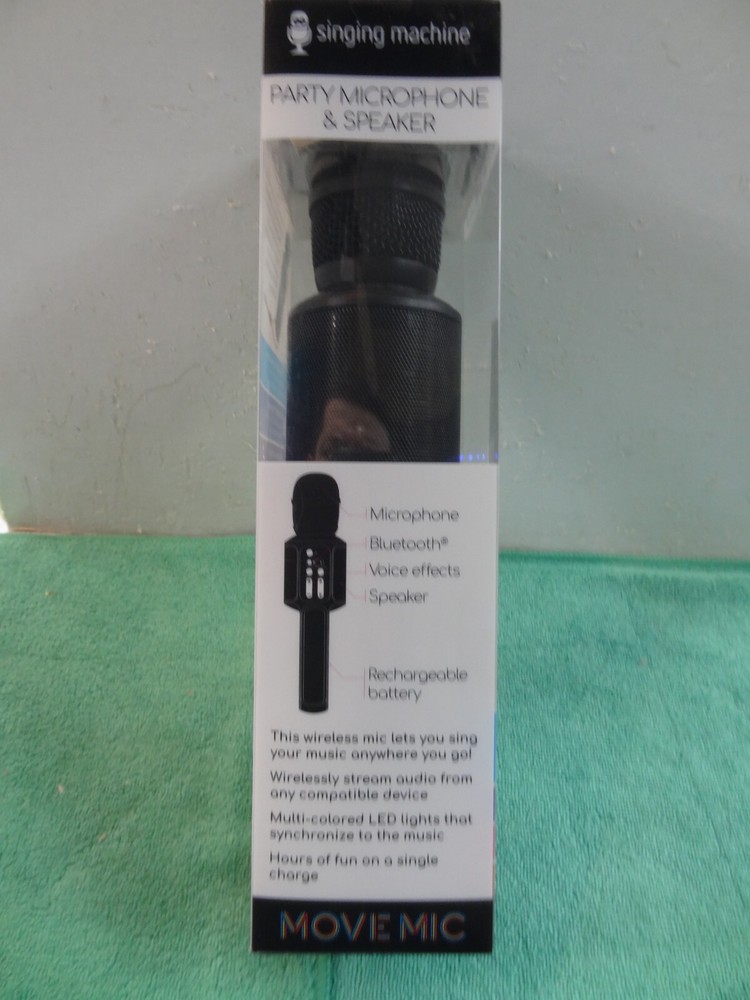 Singing Machine Move Mic Wireless Handheld Bluetooth Karaoke Microphone w/Speake