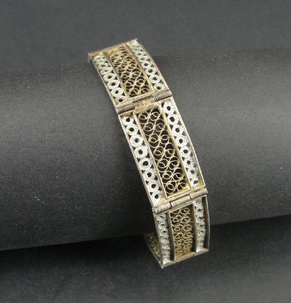 Bracelet Spun Silver Rectangle Links 800 Silver Bracelet 7" Long