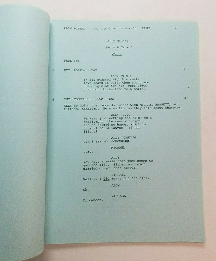 ALLY MCBEAL / David E. Kelley 2000 TV Script, CALISTA FLOCKHART "Two's a Crowd"