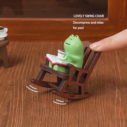 Miniature Frog and Cat Figurines Desk Accessories, Cute Frog Cat set of 6