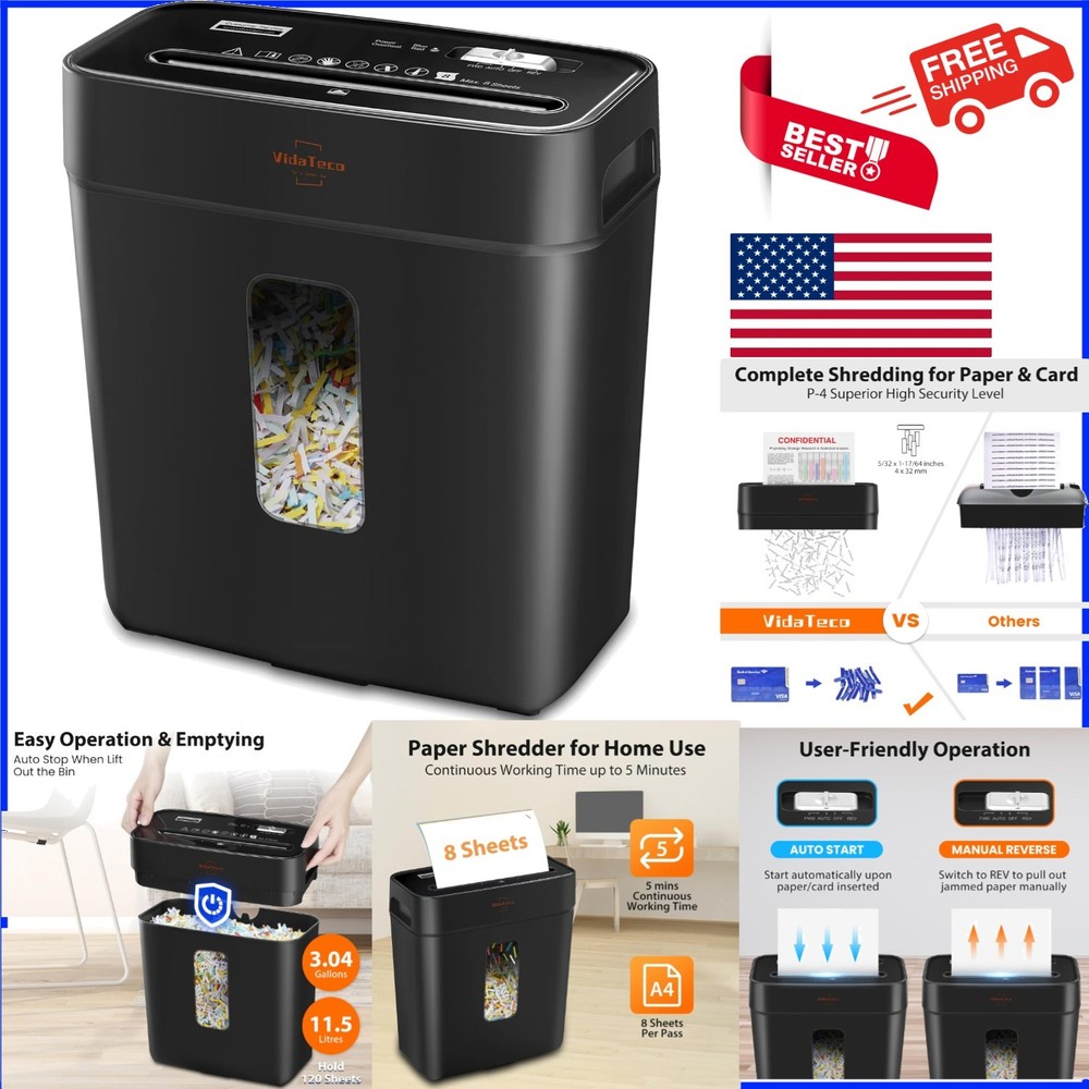 High-Security 8-Sheet Shredder – Effortless Emptying and User-Friendly Design