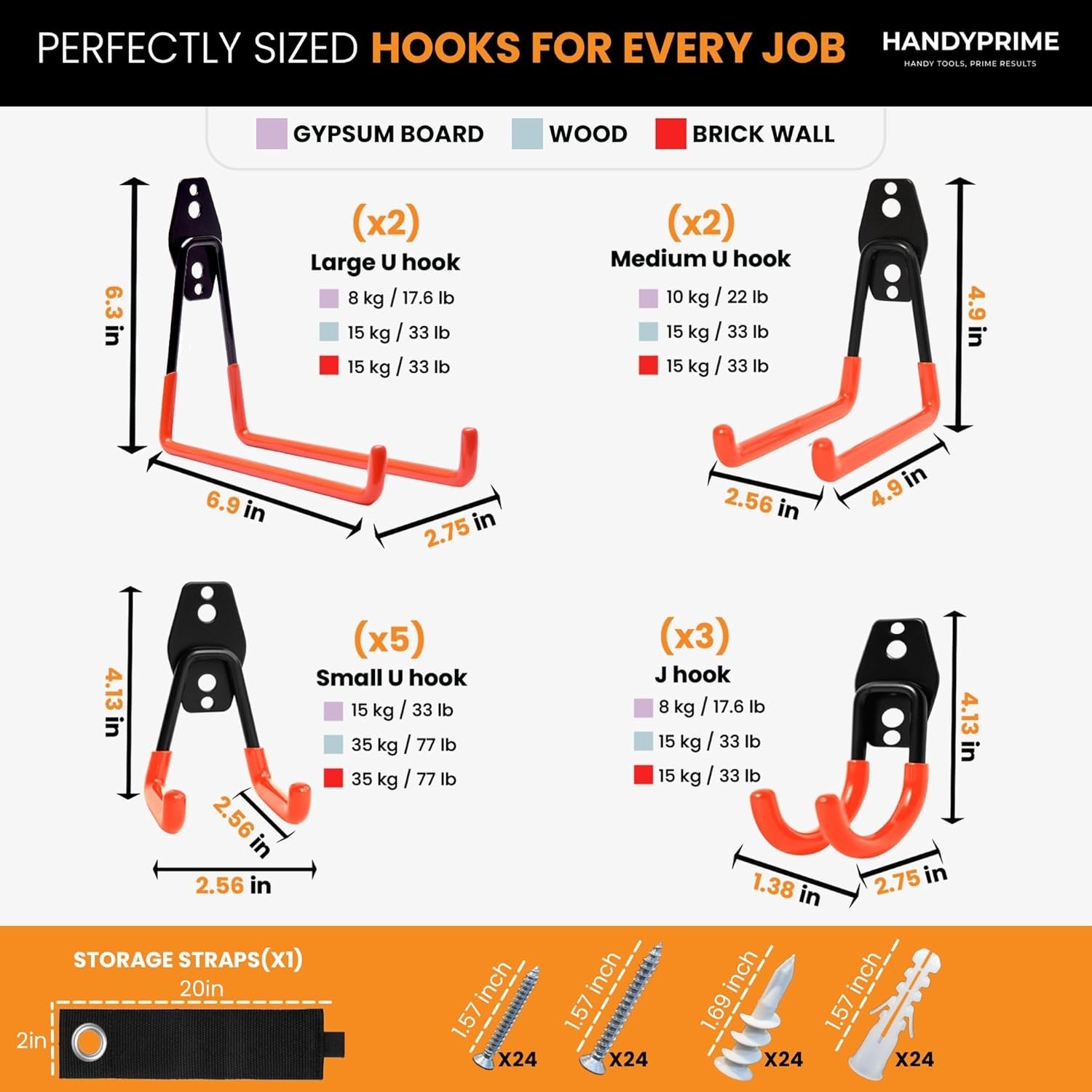 13 Pack Heavy Duty Garage Hooks Wall Mount Steel Storage For Tools Ladders Bikes