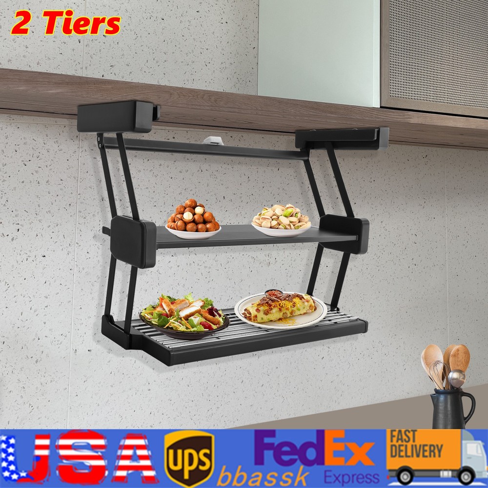 2 Layers Pull Down Storage Rack Spice Rack Kitchen Under Cabinet Organizer Stand