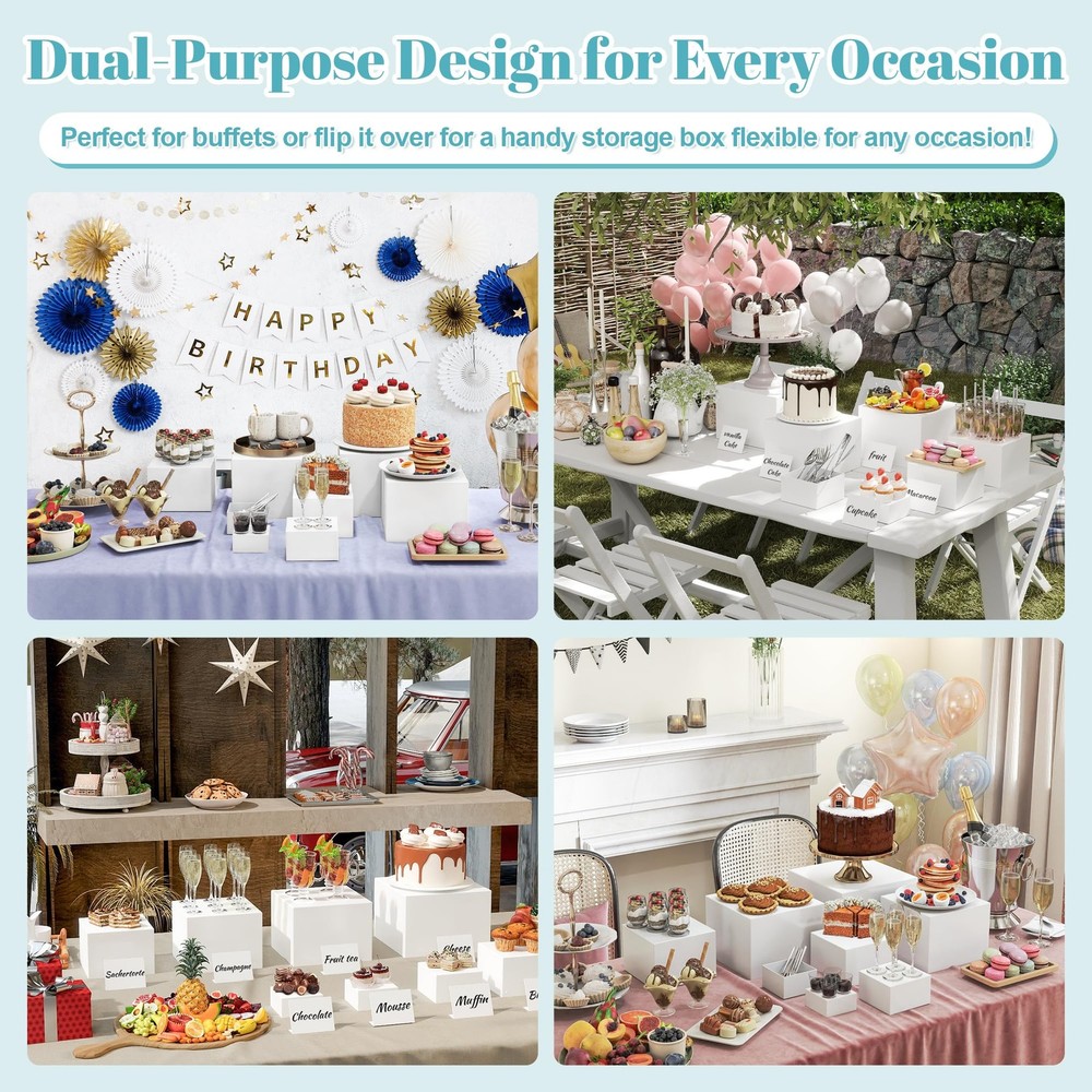 6 Pcs Large Buffet Risers for Buffet Table, White Risers for Display for Food...
