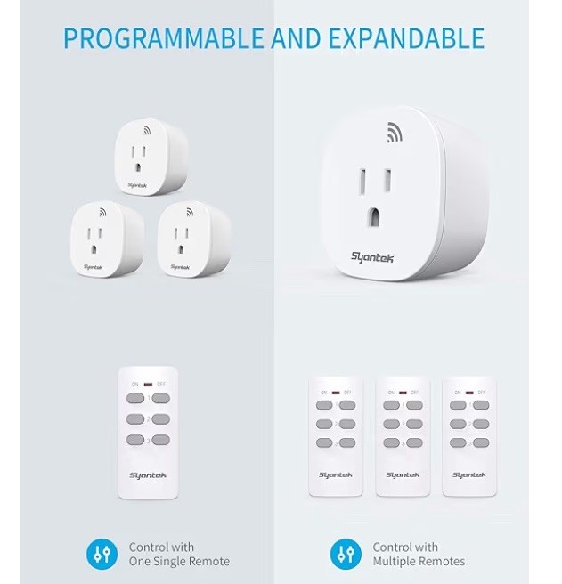 Wireless Control Outlet 3 Plugs, 1 Master Remote, 100ft Range, Wi-Fi 5g Timer