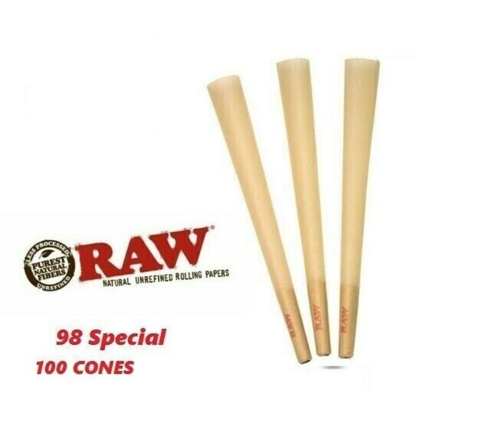 Authentic Raw Classic 98mm Cones w/Filter tips pre rolled 100 CONE