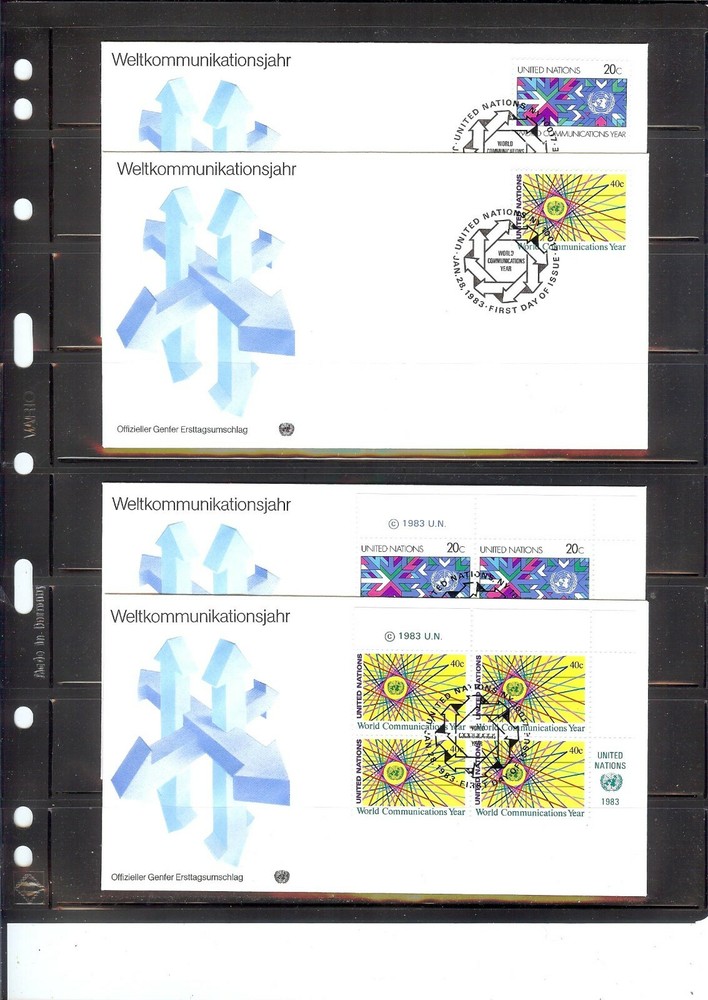1983 Communications Year FDC's (Singles & MI/4's) - NY Office-UNPA Cachet(189)