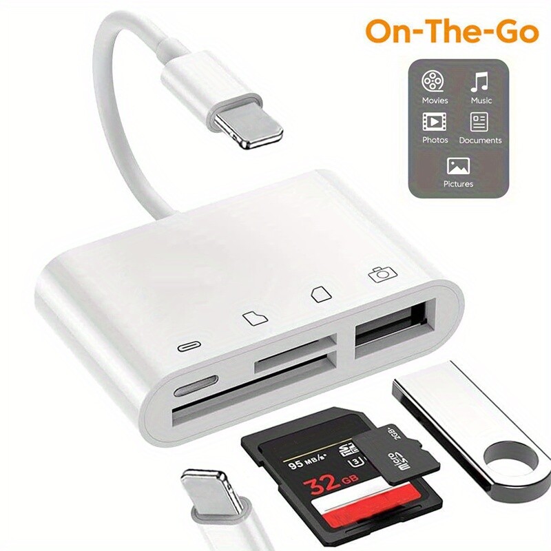 SD Card Reader for iPhone iPad, 4 in 1 Micro SD/TF Card Reader to iPhone Adapter
