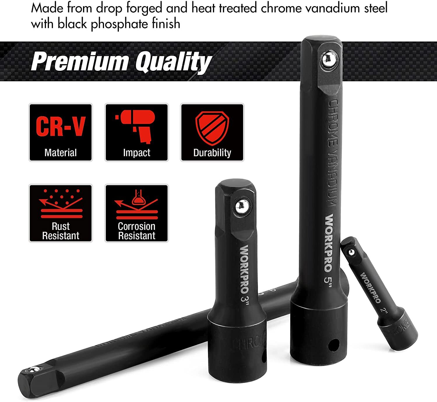 WORKPRO 9PC Impact Socket Driver Extension Bar Set 1/4" 3/8" 1/2 Drive Extension