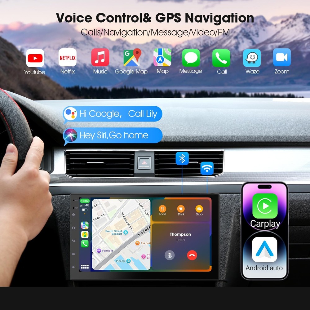 Wireless CarPlay Screen for Car & Android Auto Head Unit - Touchscreen 7 Inch...