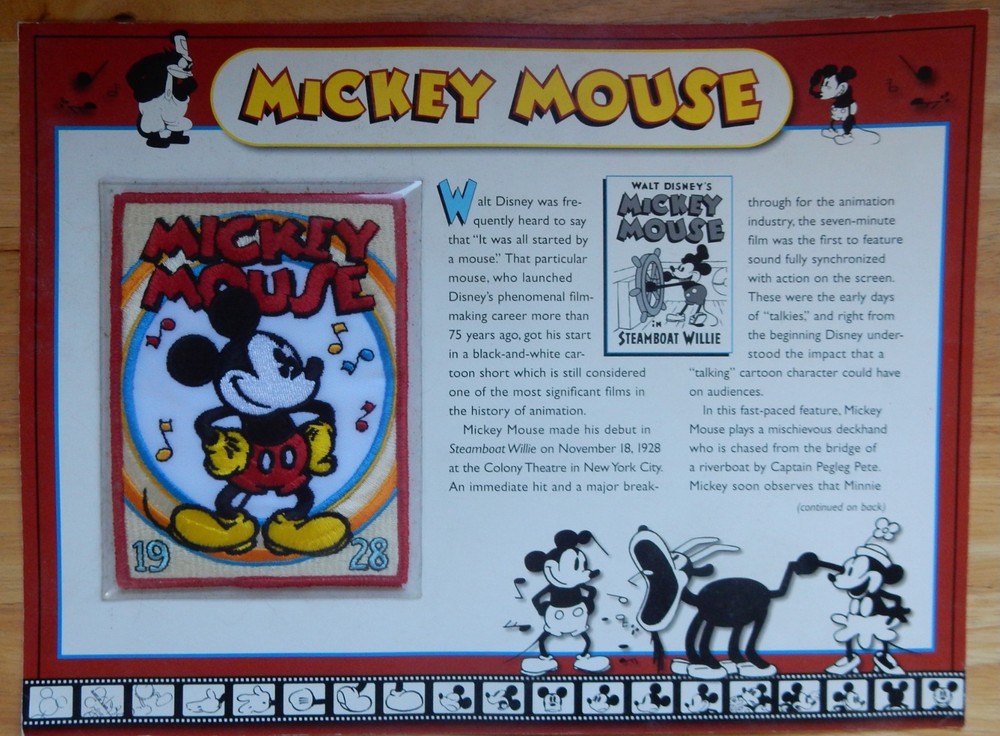 Willabee & Ward Mickey Mouse Embroidered Iron Patch and Information Card