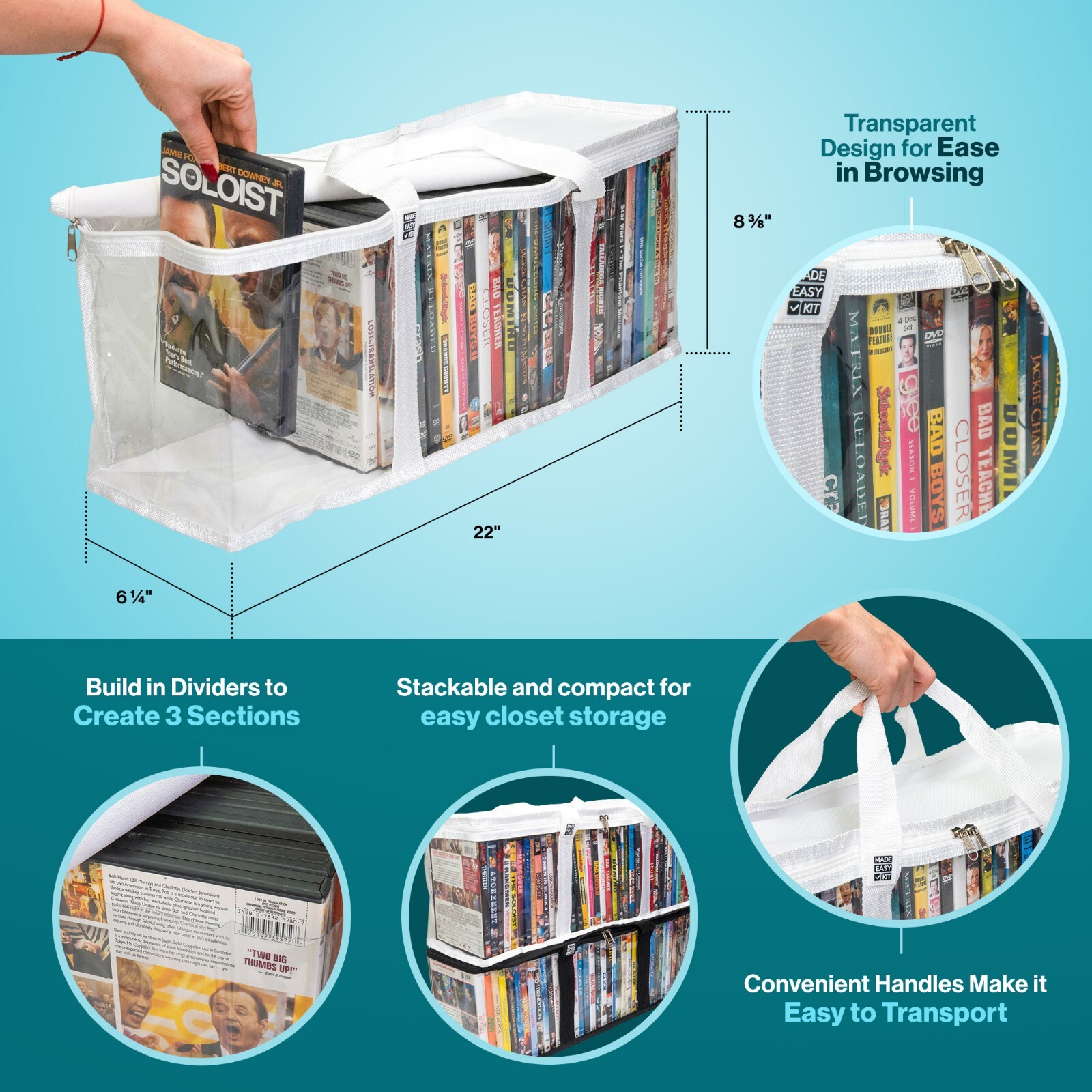 Made Easy Kit Media Storage Cases with Dividers for DVD CD