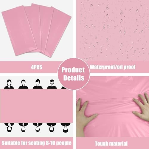 4 Pack Plastic Table Cloth Disposable,- Pink Table Cloths for Pink Tablecloth