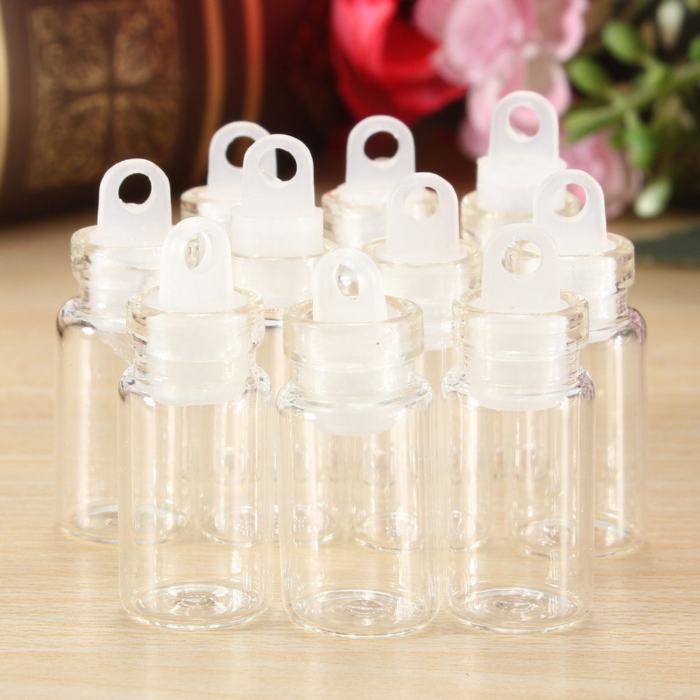 10x 1ml Bottle Empty Sample Vials Clear Glass Bottles with Plastic Lid Small