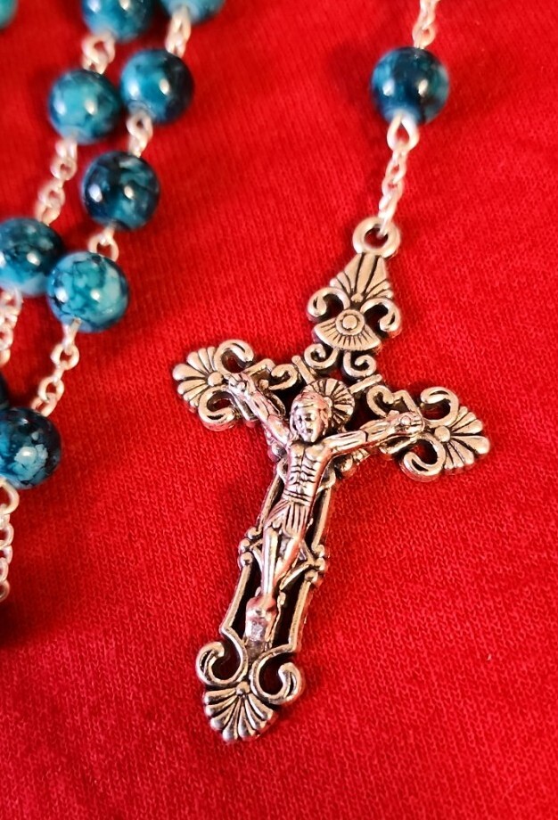 Catholic Rosary Necklace Cross Crucifix handmade black Friday