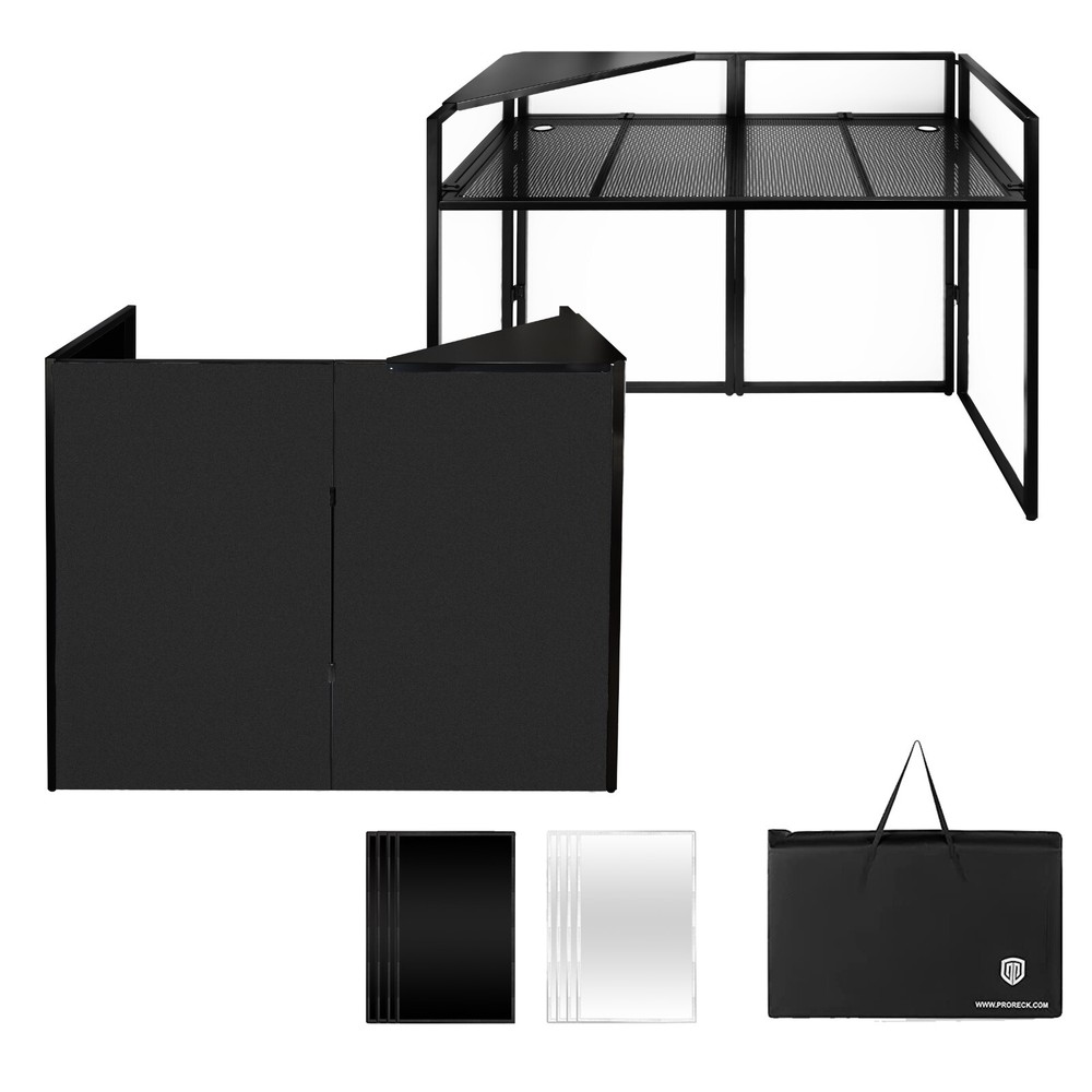 PRORECK DJ Facade Booth Panel Metal Frame Foldable White and Black with Table