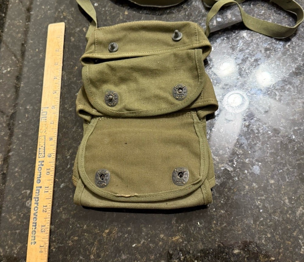ORIGINAL WWII US ARMY M1942 3 CELL GRENADE CARRY POUCH-CANVAS