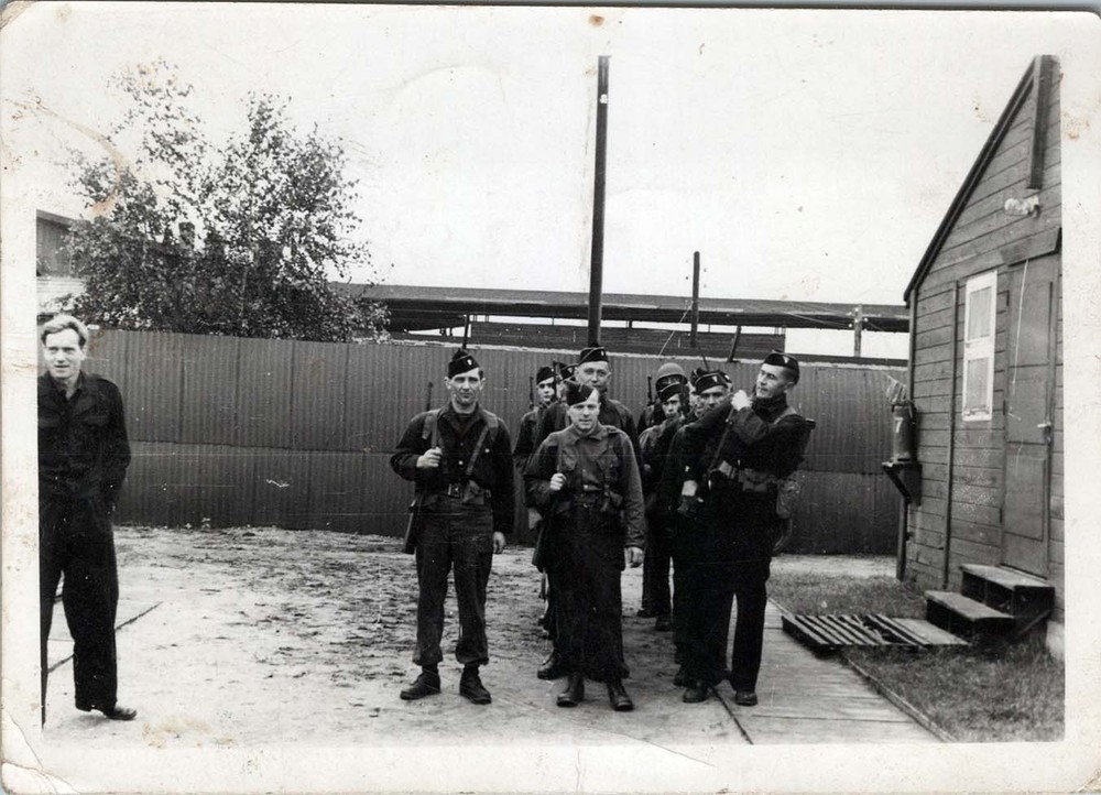 WW2 Army Soldiers in Formation by Barracks