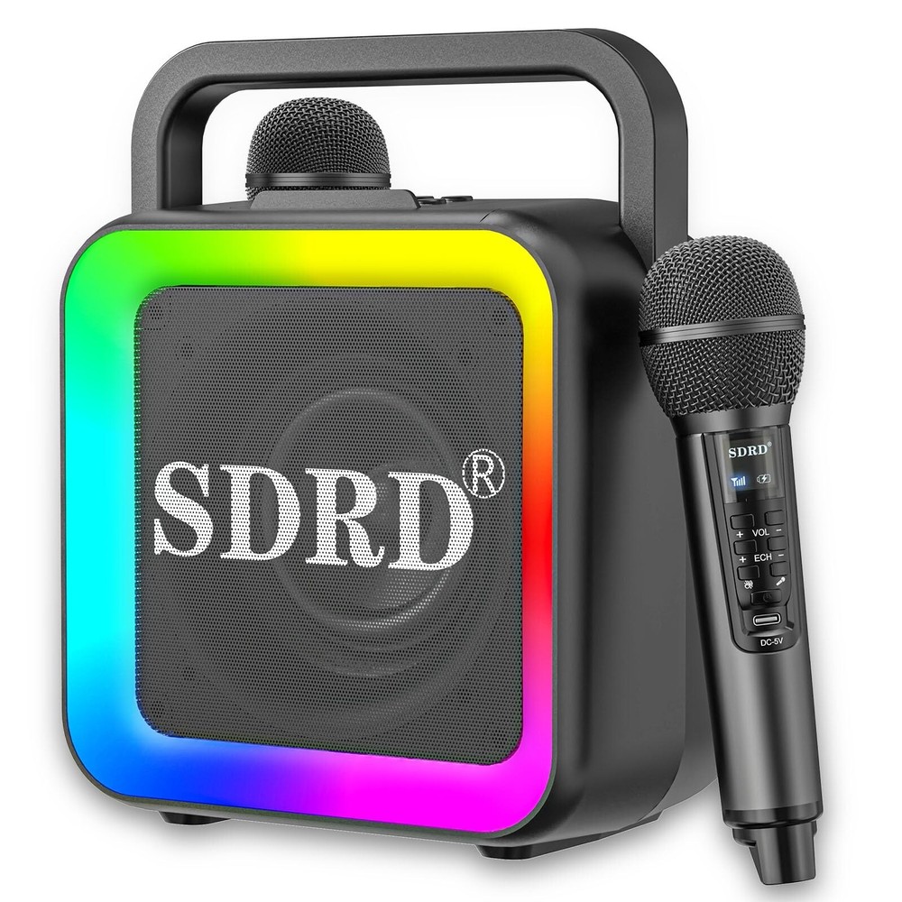 Karaoke Machine with Two Wireless Microphones, Portable Bluetooth Speaker for...