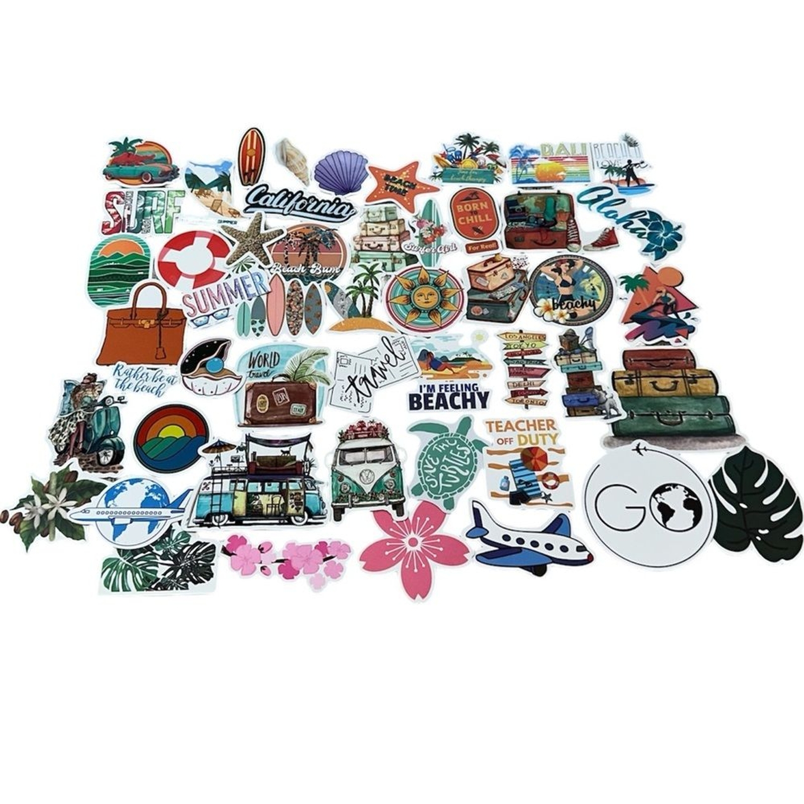 Beach Summer Lot of 50 Stickers Multicolor Travel Surf Vacation Pool Random