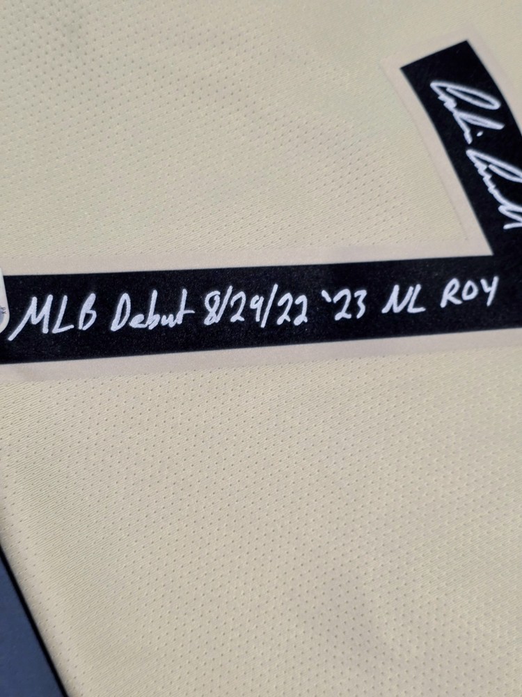 CORBIN CARROLL Under Wraps Signed Jersey Inscribed "MLB DEBUT" "NL ROY"