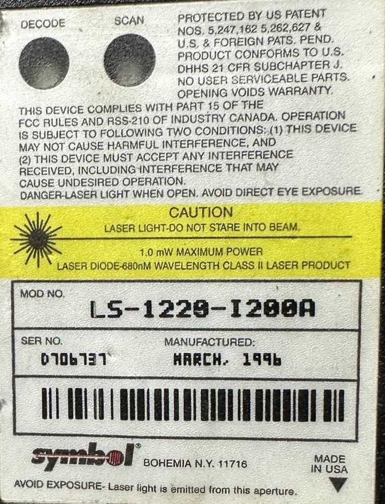 Symbol LS-1220-1200A MiniScan Fixed Barcode Scanner