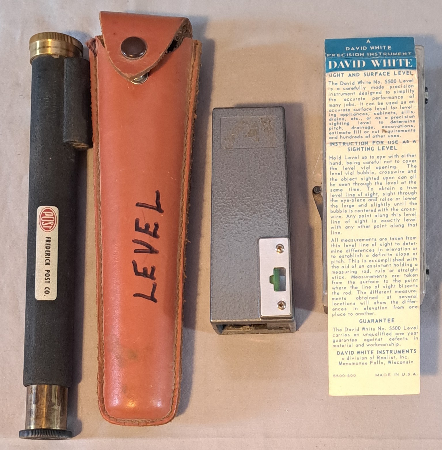Vintage Surveyor Hand Levels Lot Frederick Post & David White USA Very Good